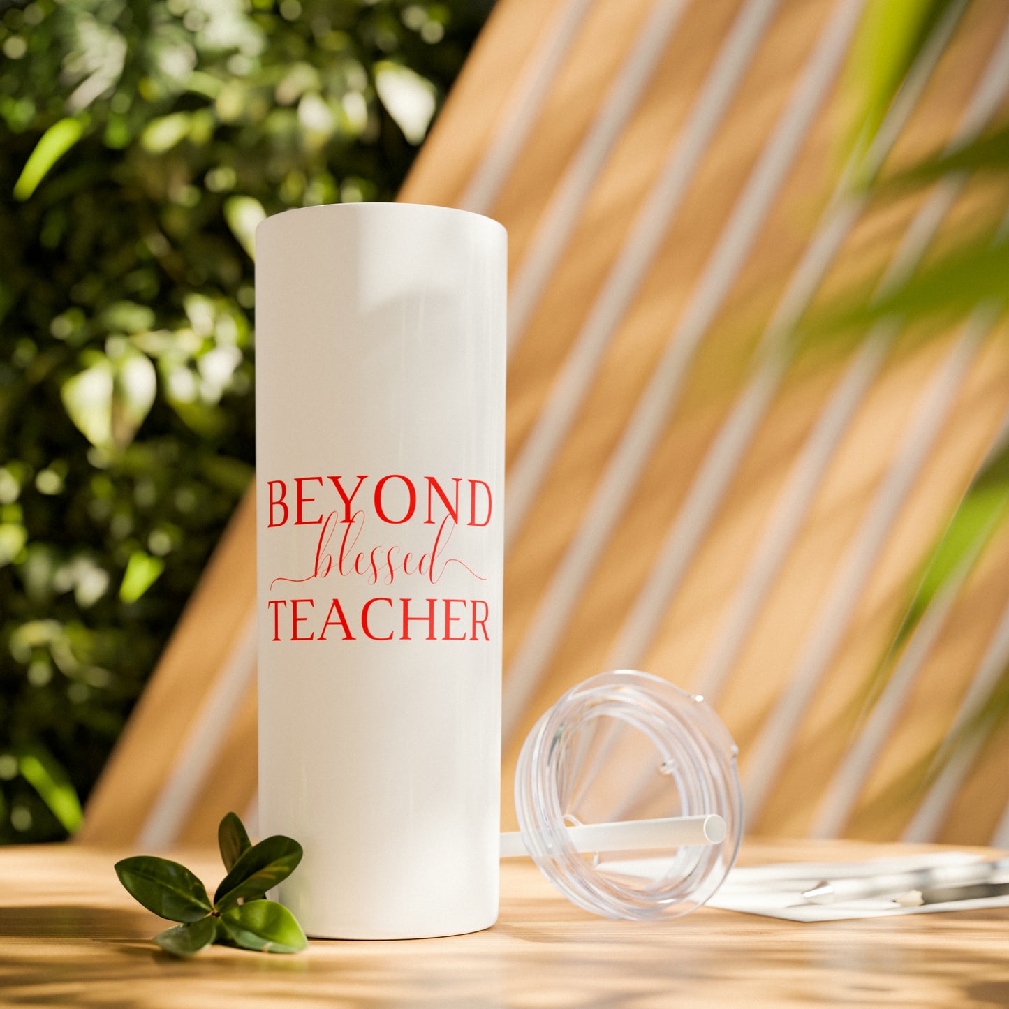 Beyond Blessed Teacher - Plain Skinny Tumbler with Straw, 20oz