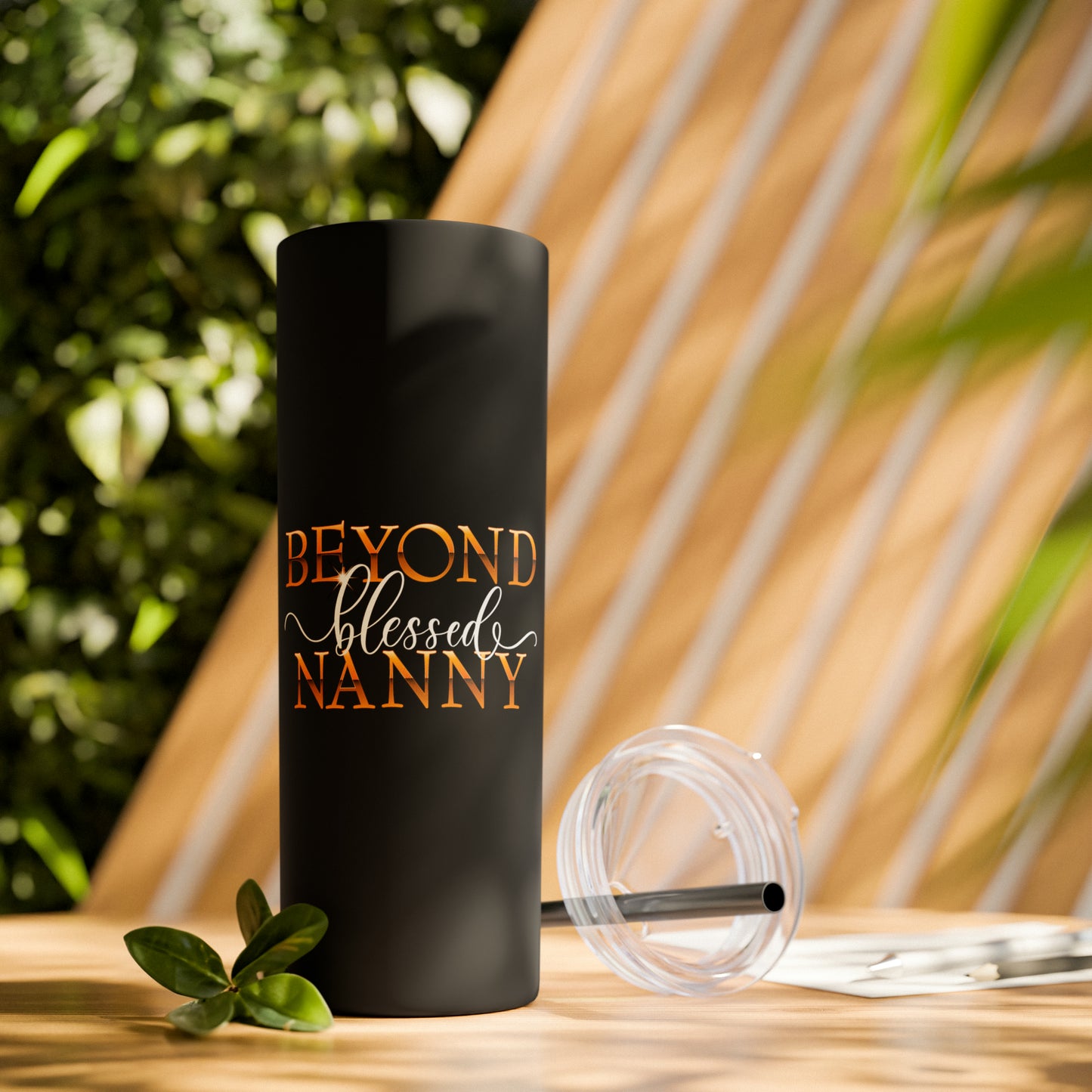 Beyond Blessed Nanny - Black - Skinny Tumbler with Straw, 20oz