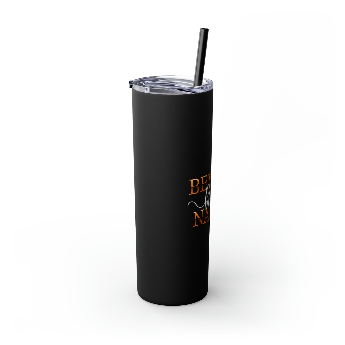 Beyond Blessed Nanny - Black - Skinny Tumbler with Straw, 20oz